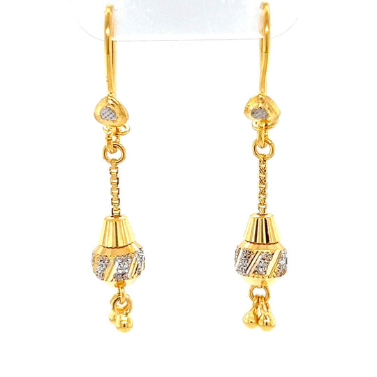 Fancy Fish Hook Earrings(22k) - ErFc11082 - 22K gold fancy earrings with  ball studded & small chains hanging. Earring type : Fish hook.