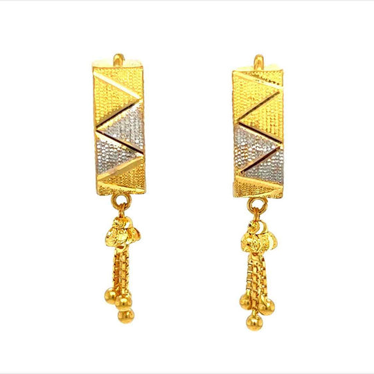 Handmade Hoop Earrings W/ Topaz Charm 24 k Yellow Gold Over 925 k Silv
