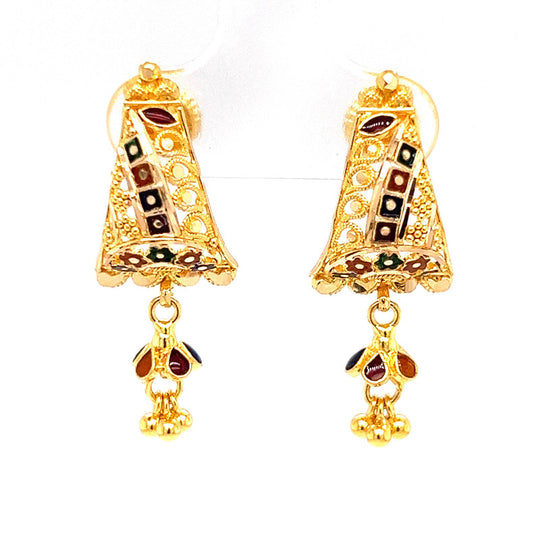 Ravishing 22KT Gold Chandbali Blue Earrings | Tallajewellers