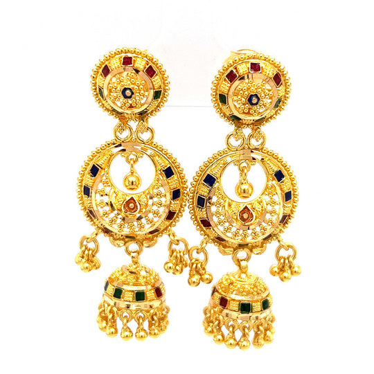 JEWELOPIA Golden Bali Jhumka Earrings With Gold Beads drop Hoop Earrin