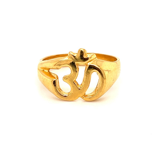 Religious Khanda Ring (22K Gold) - RiMs9754 - 22k yellow gold mens ring  with religious Khanda sign on it. (designed exclusively with diamond cut