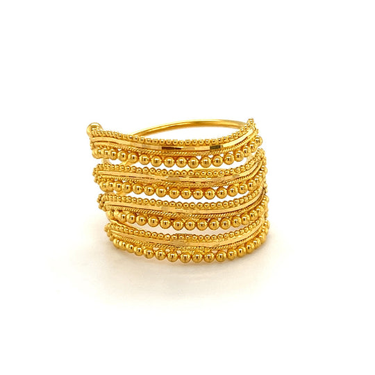 Vintage Long 14k Gold Sculptural Ring with Diamonds