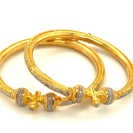 Indian Gold Bracelet (22Kt) - BrLa11031 - 22 karat Gold Bracelet (Indian  design with gold balls beaded and hangings).