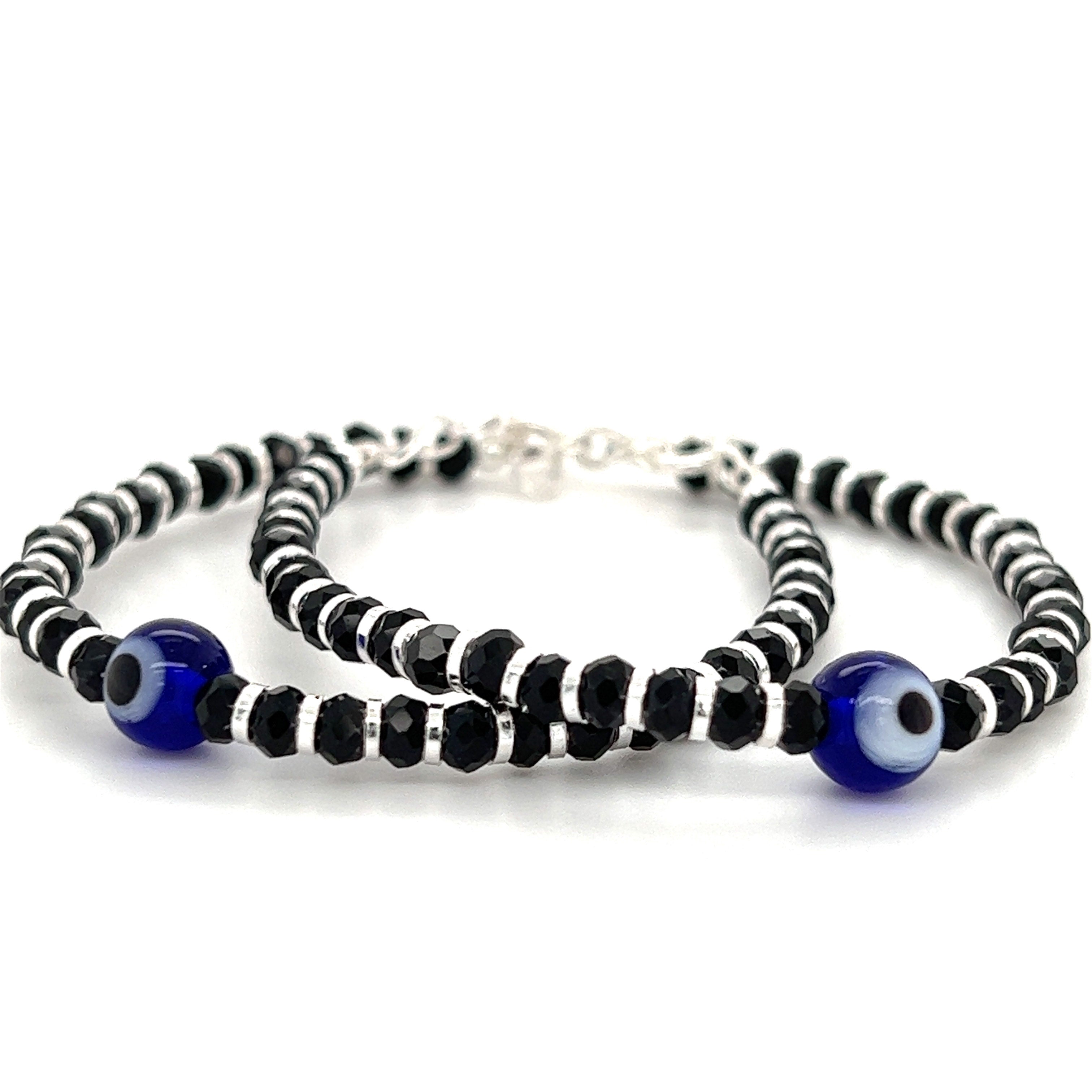 Kids' Sterling Silver Black Bead Evil Eye Bracelet - Pair – Gold Palace