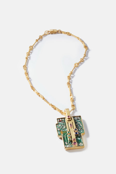 USB Necklace - 22kt gold chain and USB pendant with gold, oxidised