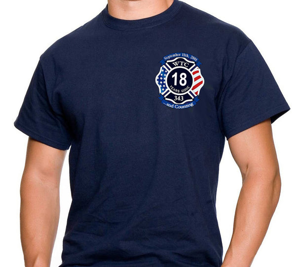 9/11 Fire Department Pocket Logo FDNY 20TH Anniversary Back & Front T-Shirt