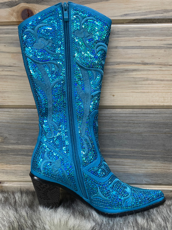 Helens Heart Tall Sequin Turquoise Boots