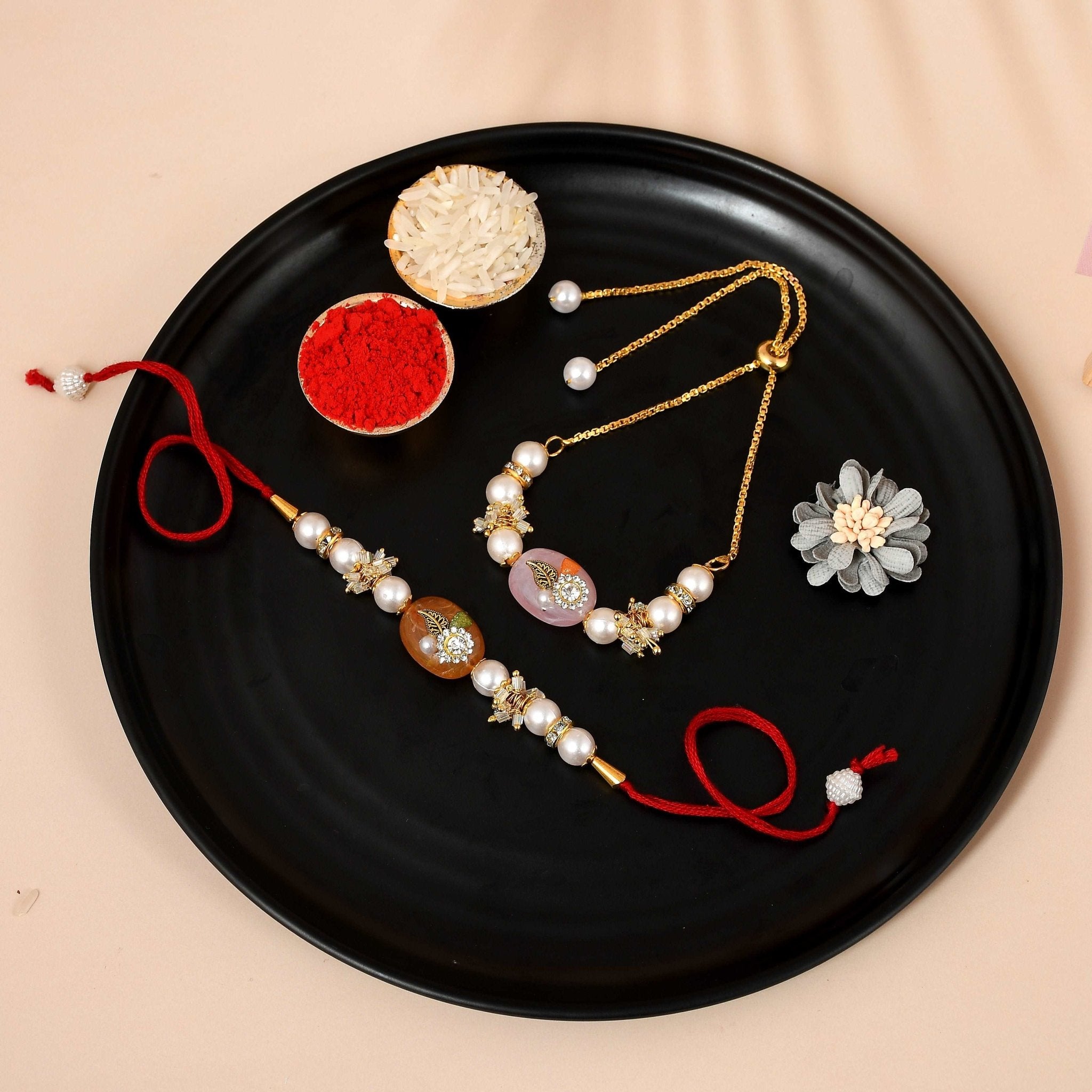 Bandhan Oval Stone Rakhi Set