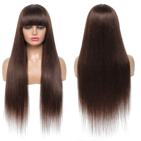 Brown Straight Wig With Bangs