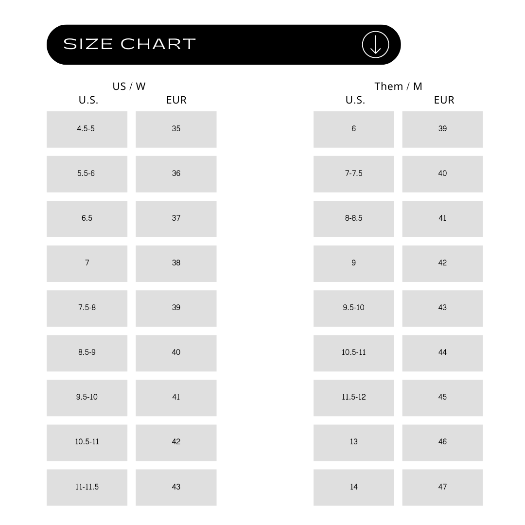 Size Chart for Footwear