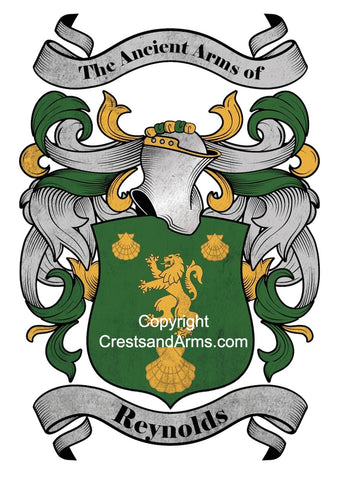 Reynolds Family Crest, Expertly Researched