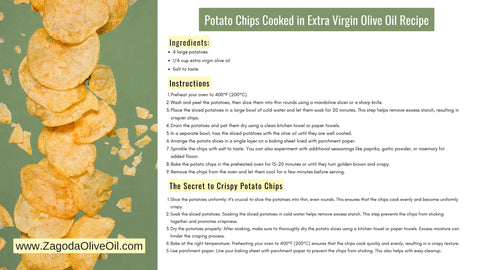 This image tells us about Potato chips cooked in olive oil recipe healthy with complete ingredients required for this purpose and also what necessary actions for this purpose,Crispy potato chips cooked in olive oil recipe,potato chips ingredients,zagodaoliveoil.com