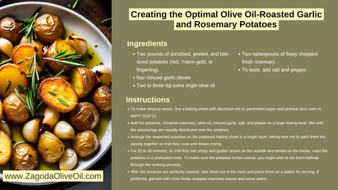 "Step-by-step preparation of roasted garlic and rosemary potatoes with olive oil, displayed on a kitchen counter."