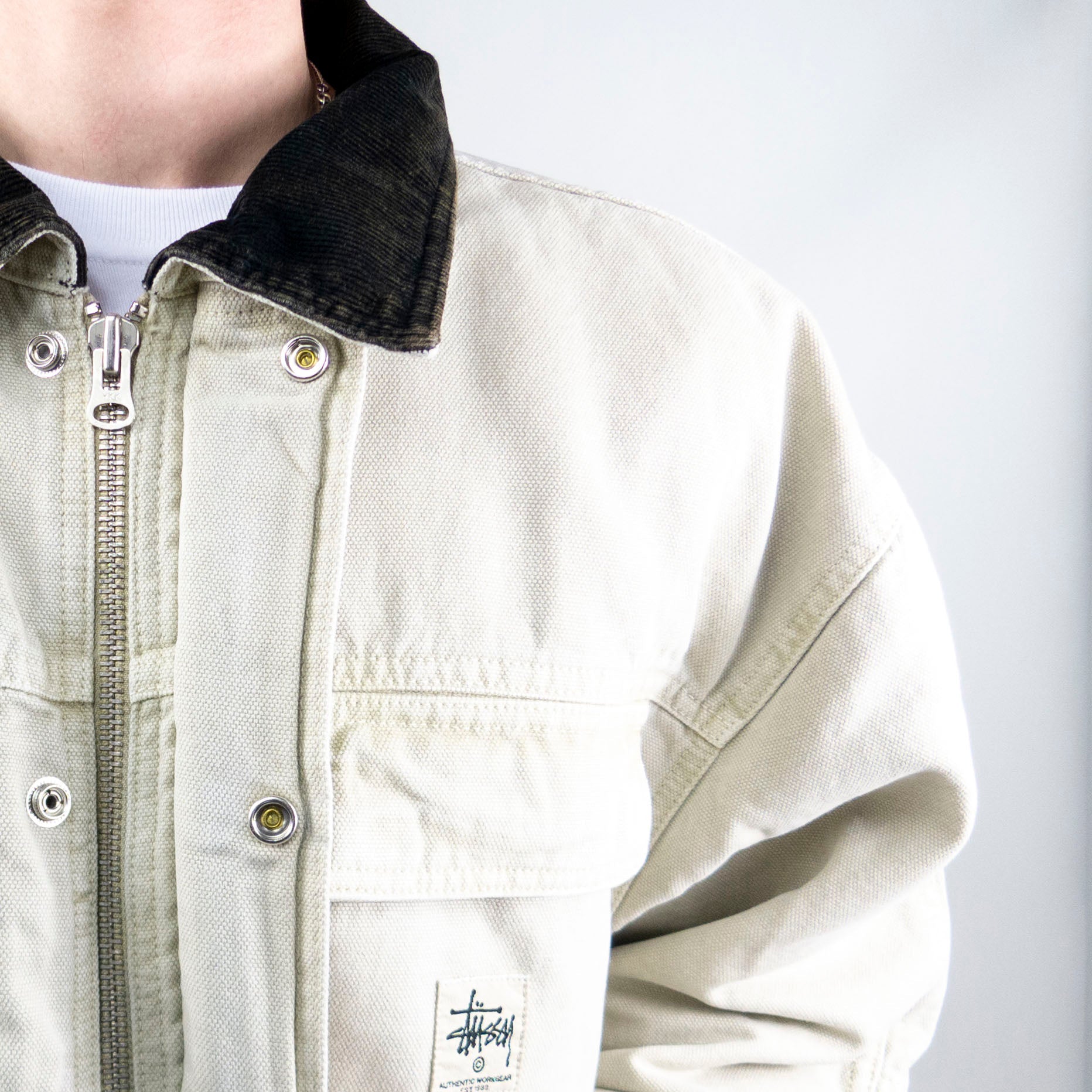 stussy washed canvas shop jacket bone L seven-health.com