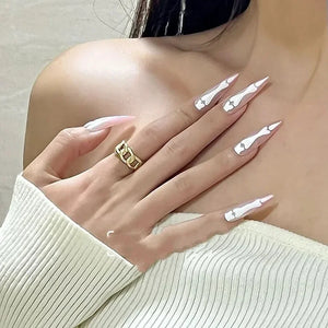 Lourdasprec-Halloween Nails 10Pcs Cute Dog Bones Halloween Vibe Feeling Press-On Nails Long Pointed Almond Nail Salon Handmade Nail Art Removable Fake Nails - Lourdasprec