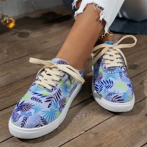 LOURDASPREC-New Canvas Shoes Women 2024 Spring Comfy Floral Ladies Lace Up Loafers 36-43 Large-Sized Running Walking Flats - Lourdasprec