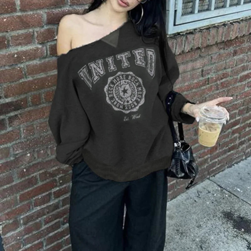 Casual Streetwear Pprinted Sweatshirt Basic Loose O-Neck Long Sleeve Pullovers Women 2024 Autumn Spring Fashion Lady