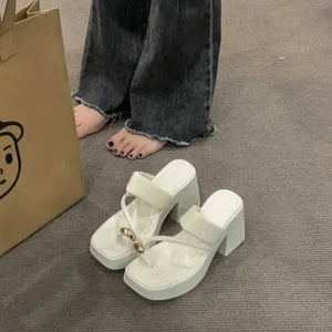 LOURDASPREC-2024 Summer Chunky Woman Slippers Fashion Clip Toe Platform Thick High Heel Slides Ladies Casual Outdoor Beach Shoes - Lourdasprec
