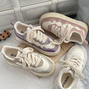 Lourdasprec Leather Sneakers Women Designer Woman Spring Autumn Vulcanized Shoes Sneakers Lace Up Casual Ladies Flats Shoes INS New - Lourdasprec