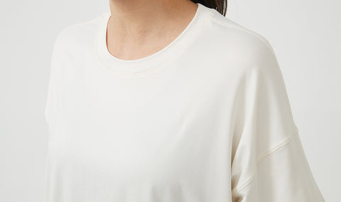 Silky Quick Dry Loose Fit Short Sleeve Top with Round Neck and Dropped Shoulders