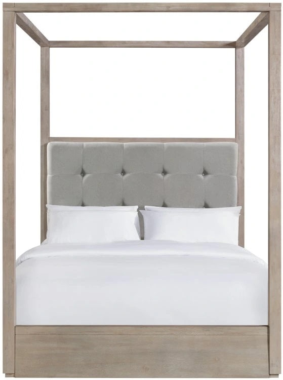 Elements International Arcadia Queen Upholstered Canopy Bed in Grey