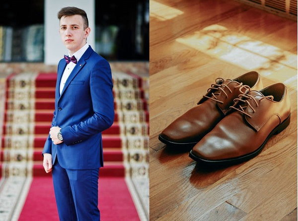 Blue Wedding Suit with Brown Dress Shoes