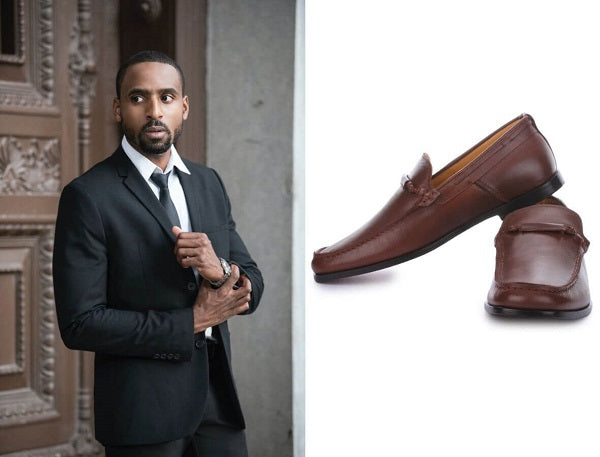 Brown Penny Loafers with Black Suits