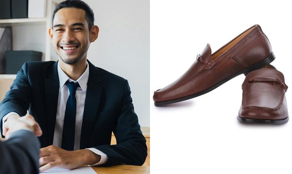 Brown Penny Loafers with Dark Blue Suits
