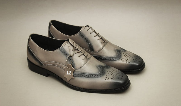 Genuine Leather Oxford Grey Color Dress Shoes