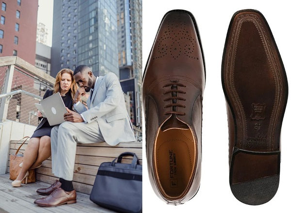Dark Brown Derby Shoes with a Beige Suit