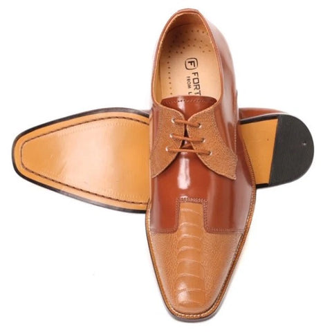 Charlie Leather Derby Style Men's Dress Shoes - Tan And Black Color