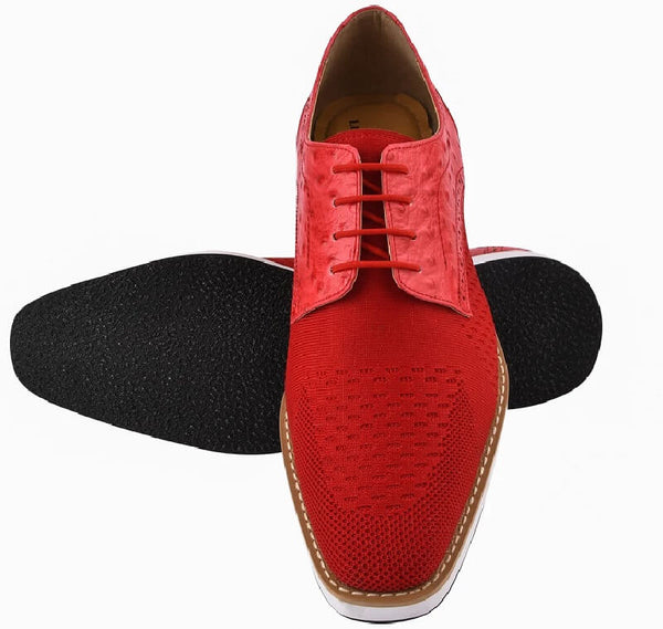 Gutta Lizard Print Leather Textile Casual Red Sneaker For Guys