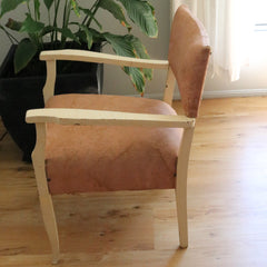 Before Photo: Little timber armchair before having a complete timber & upholstery restoration completed by Luxe & Humble Toowoomba (side view)