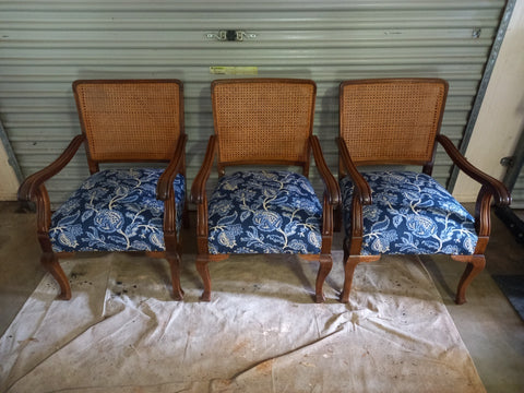 Photo after Luxe & Humble Toowoomba Upholsterer, reupholster three timber & rattan armchairs