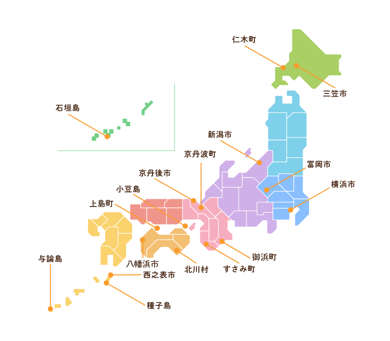 日本地図上で開催場所紹介