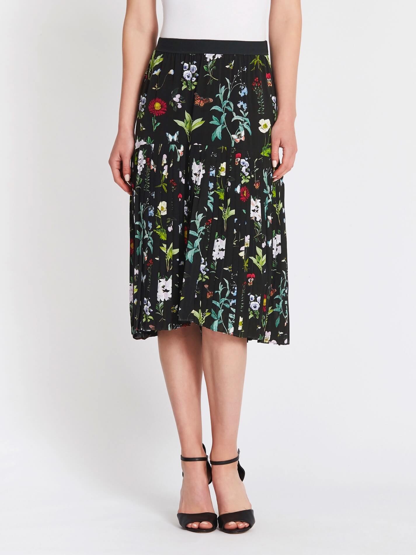 Talise Pleated Floral Midi Skirt