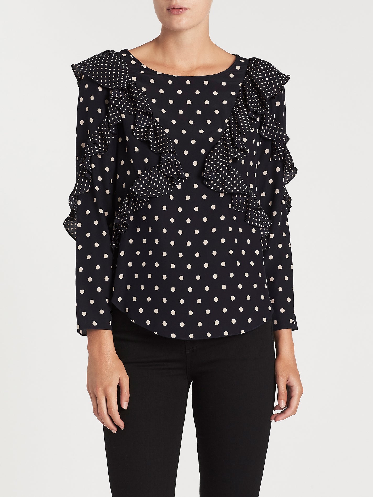 Long Sleeve Dot Ruffle Top