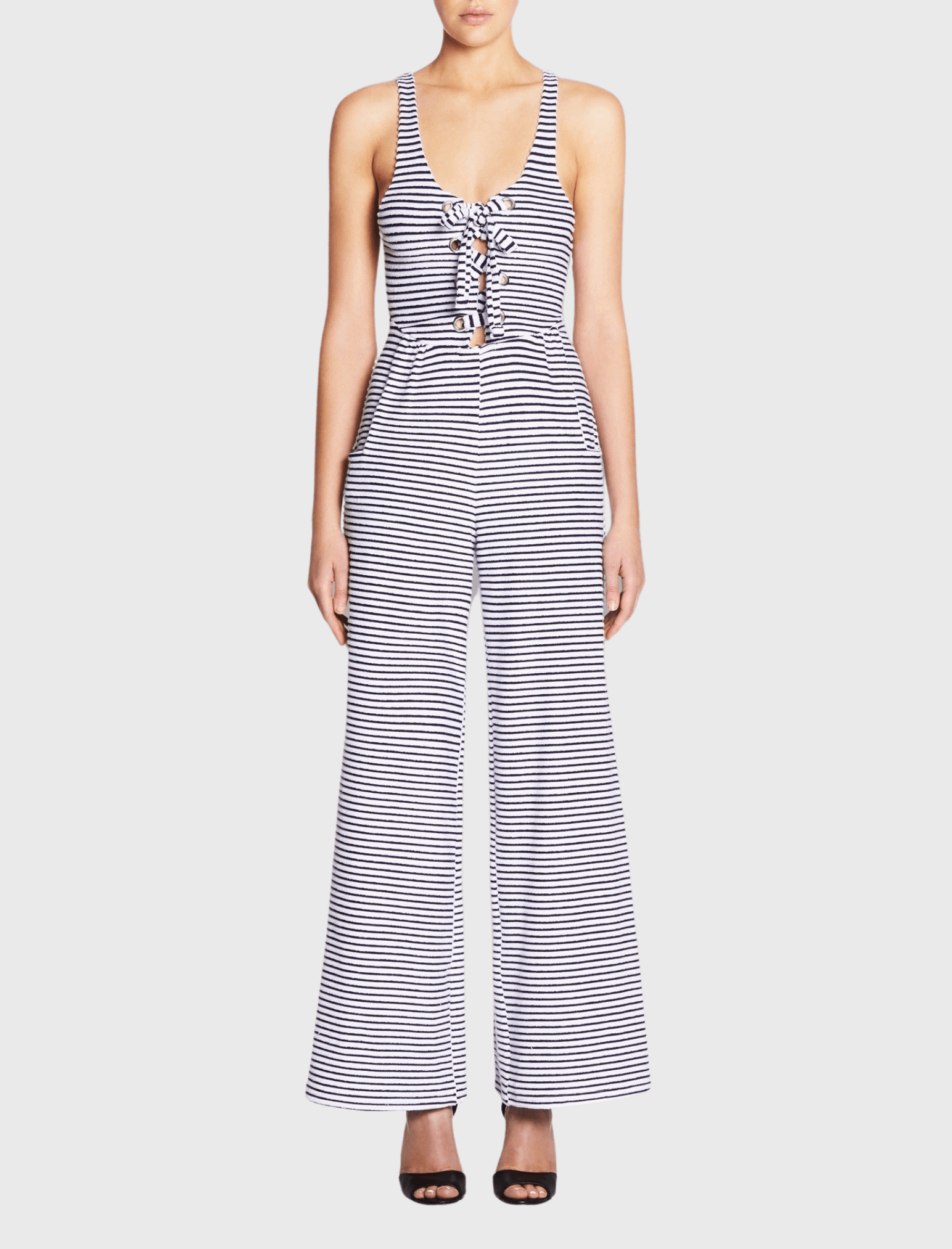 Stripe Lace Up Front Jumpsuit