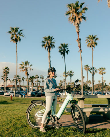 Smile Girl Stand with Velotric D2 ebike