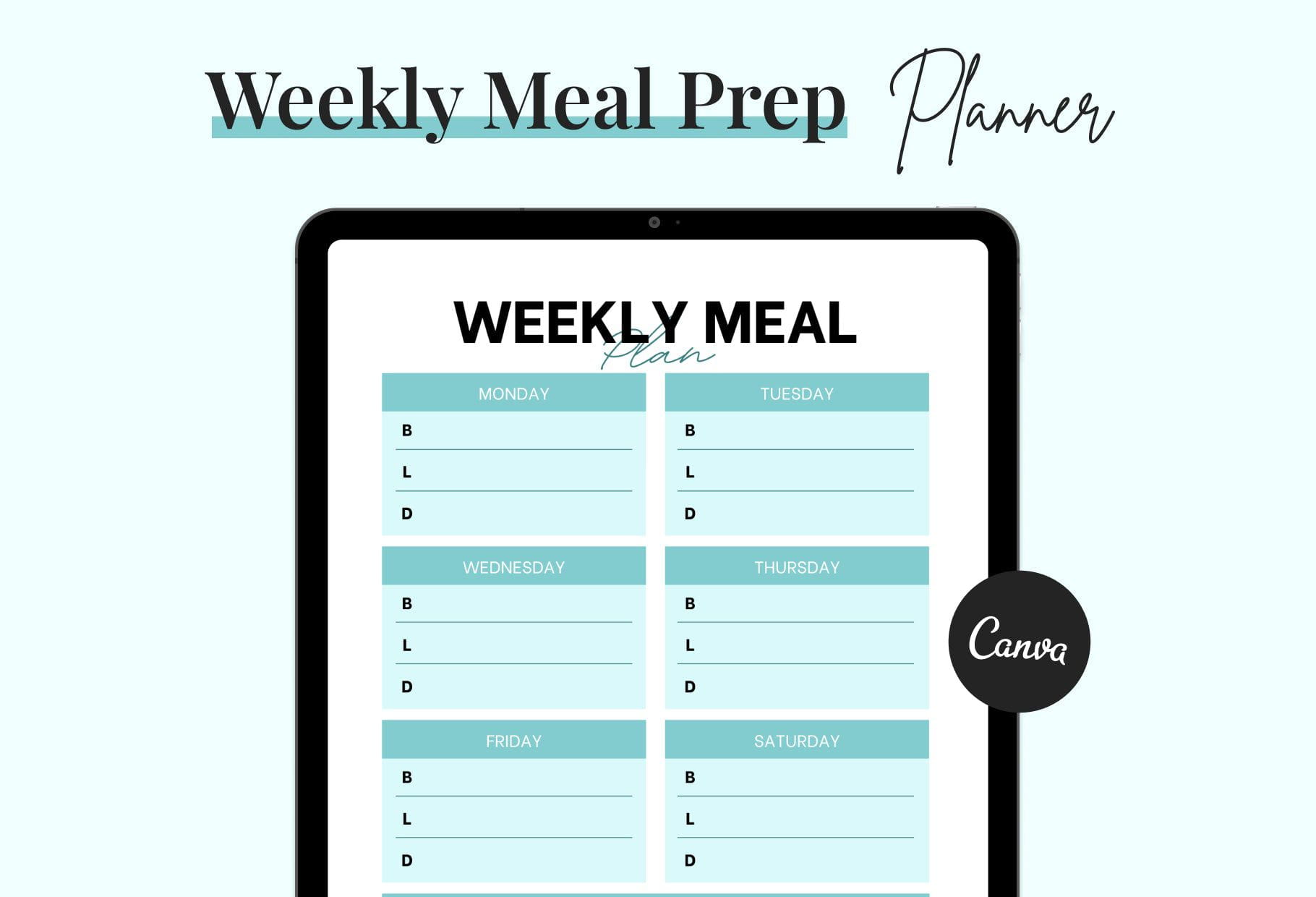 Egg Blue Weekly Meal Planner Printable and Editable Canva Template ...