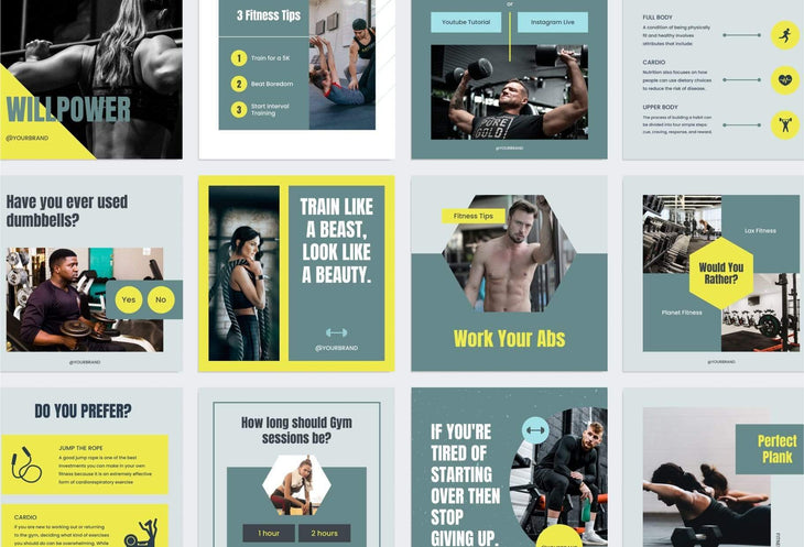 Ladystrategist FITNESS DARK CYAN - 97 Done-for-You Fitness Instagram Posts - Fully Editable Canva Templates instagram canva templates social media templates etsy free canva templates