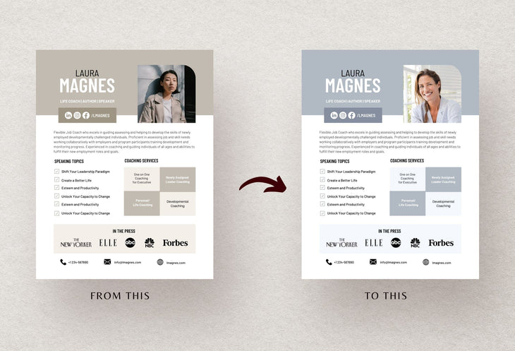 Laura Speaker One-Sheet Canva Template – Ladystrategist Shop