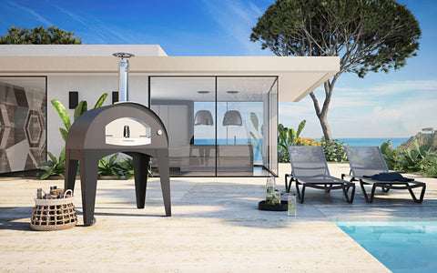 Fontana Forni pizza oven in a luxury backyard patio