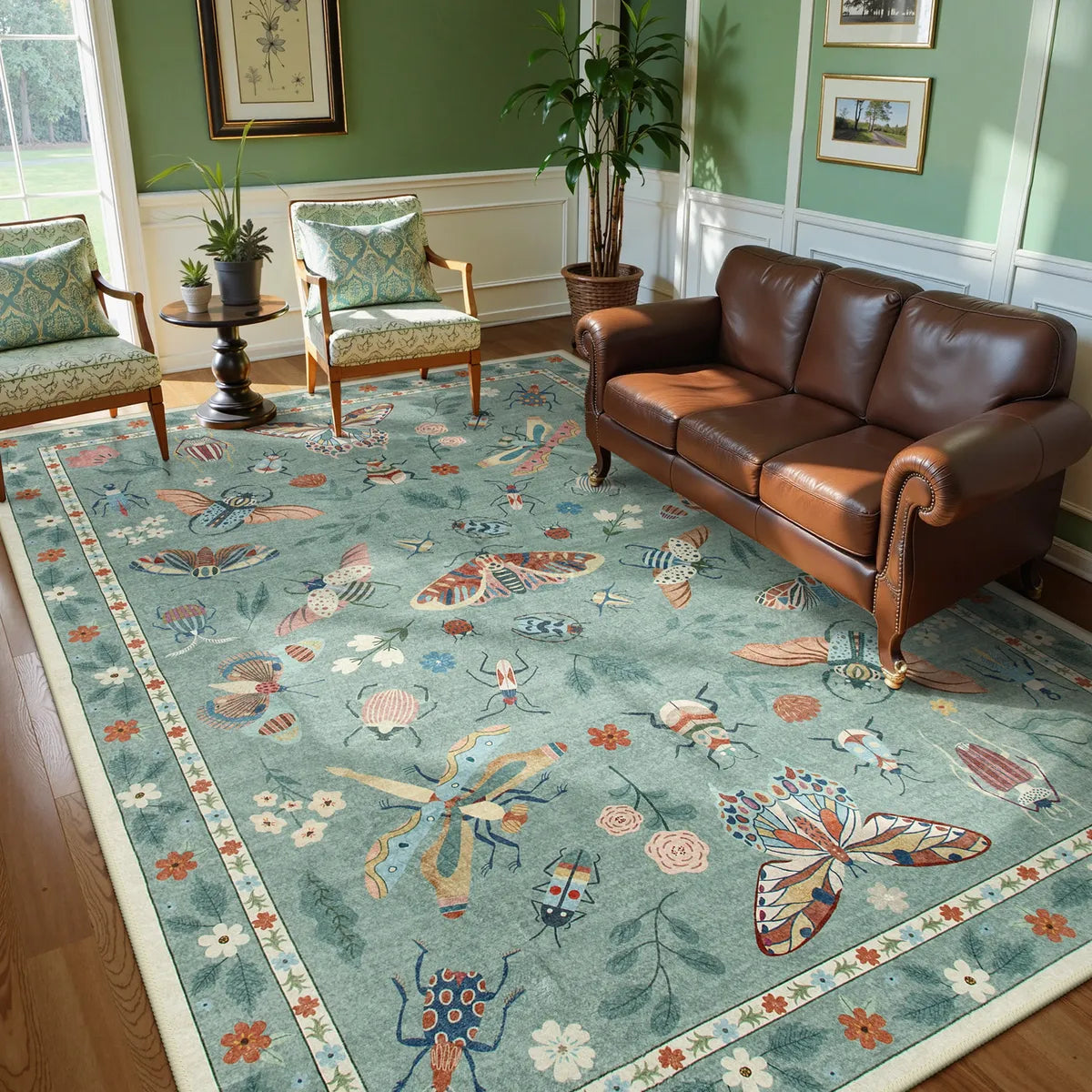 Vionnet Washable Parisian Insect Light Green Rug