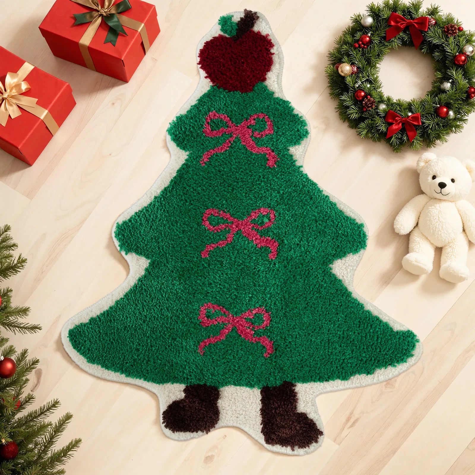 Norbert Christmas Washable Tree Shaped Green Bathmat