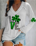 St. Patrick's Day Clover Letter Print Long Sleeve Top