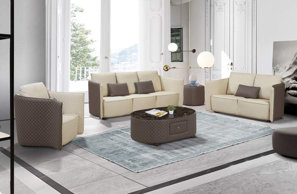 Makassar Chair in Beige & Taupe Italian Leather - EF-52550-C - European Furniture