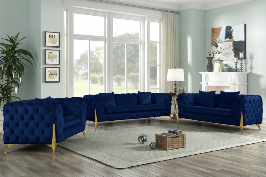 Meridian Furniture - Kingdom Velvet Sofa in Navy - 695Navy-S