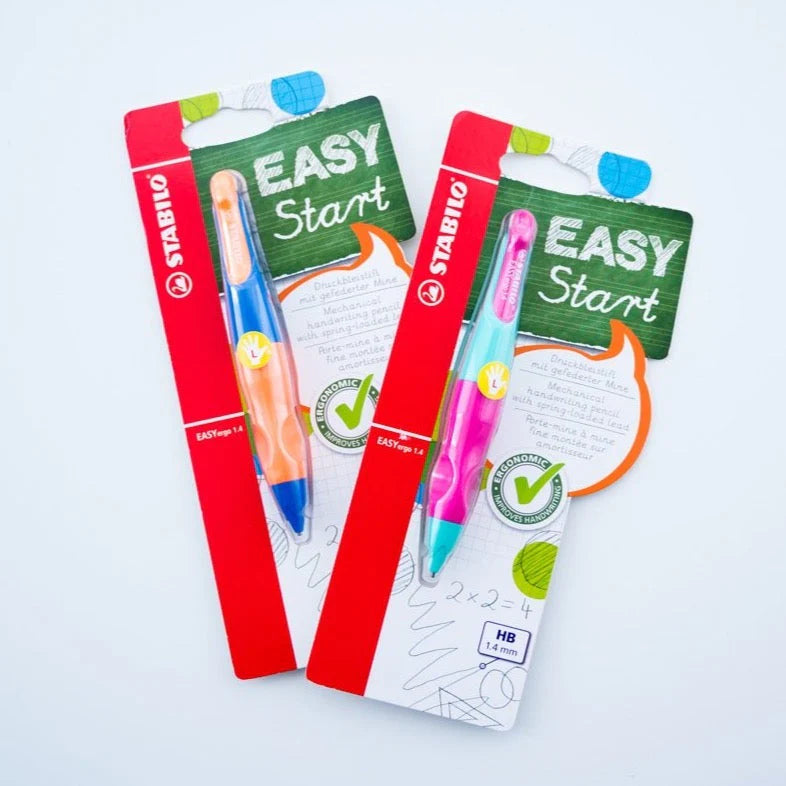 Photo showing the bright color options for the left-handed Stablio EasyErgo mechanical pencil for an "Easy Start"
