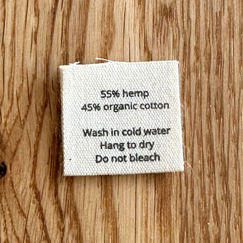 fabric label 55% hemp/45% organic cotton